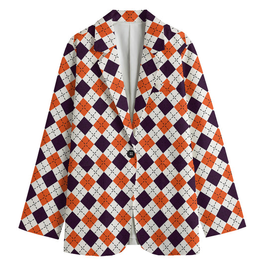 Halloween Checked Pattern Print Women's Cotton Blazer