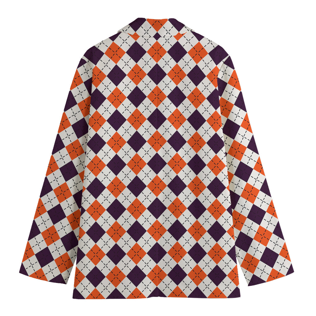 Halloween Checked Pattern Print Women's Cotton Blazer
