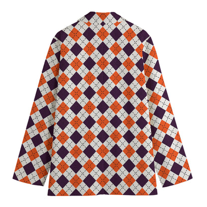 Halloween Checked Pattern Print Women's Cotton Blazer
