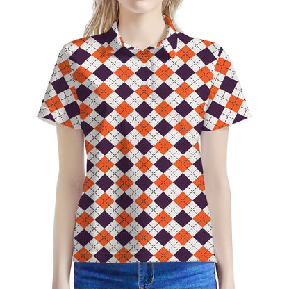 Halloween Checked Pattern Print Women's Polo Shirt