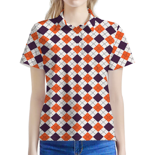 Halloween Checked Pattern Print Women's Polo Shirt