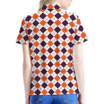 Halloween Checked Pattern Print Women's Polo Shirt