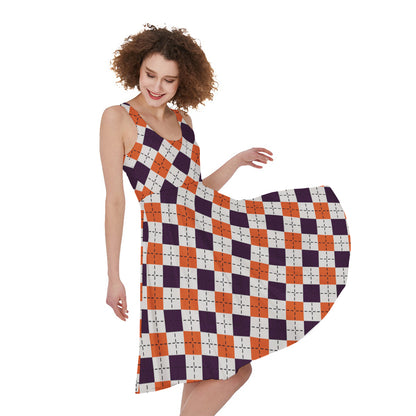 Halloween Checked Pattern Print Women's Sleeveless Dress
