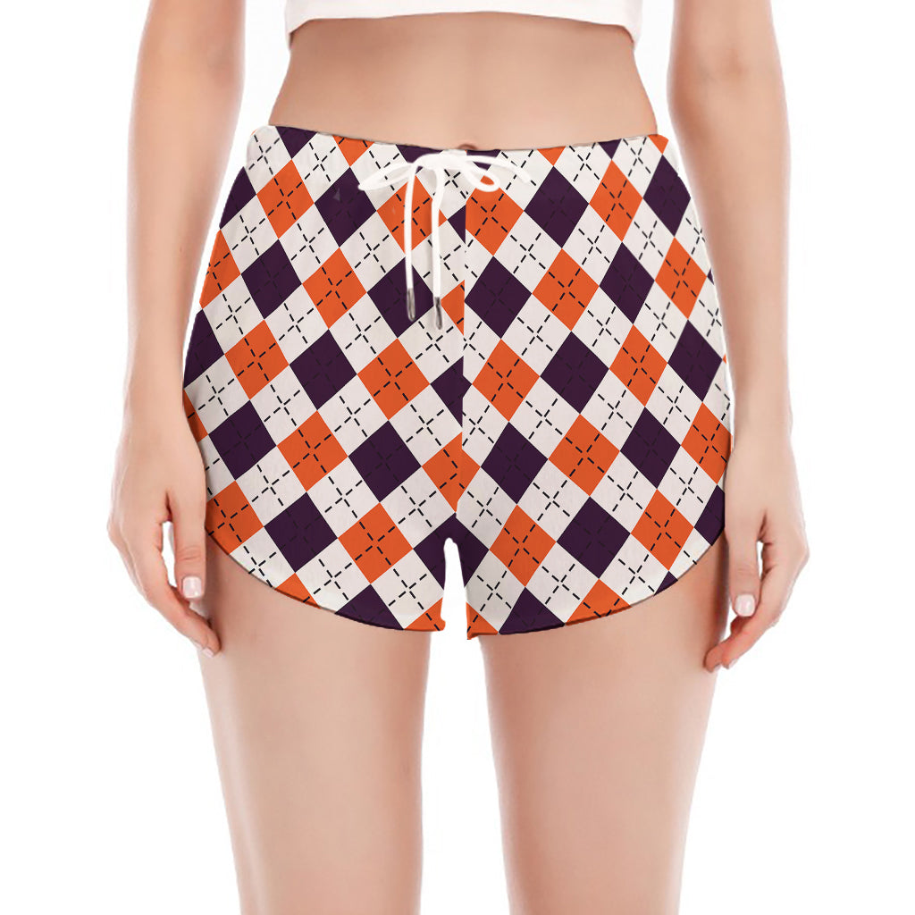 Halloween Checked Pattern Print Women's Split Running Shorts