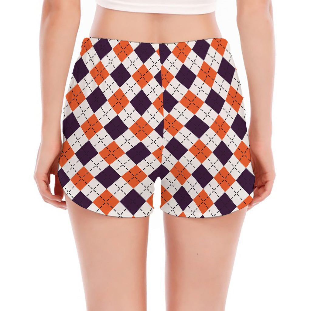 Halloween Checked Pattern Print Women's Split Running Shorts