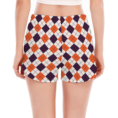 Halloween Checked Pattern Print Women's Split Running Shorts