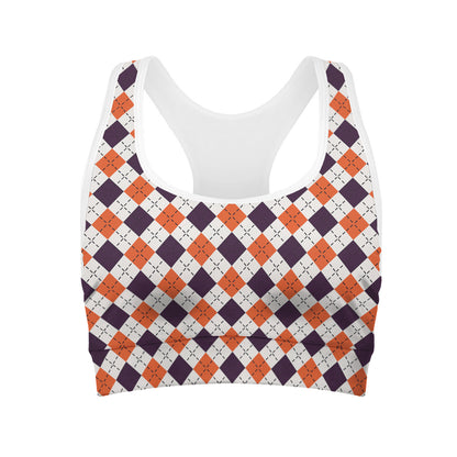 Halloween Checked Pattern Print Women's Sports Bra