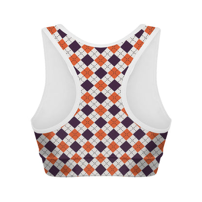 Halloween Checked Pattern Print Women's Sports Bra