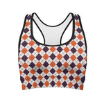 Halloween Checked Pattern Print Women's Sports Bra