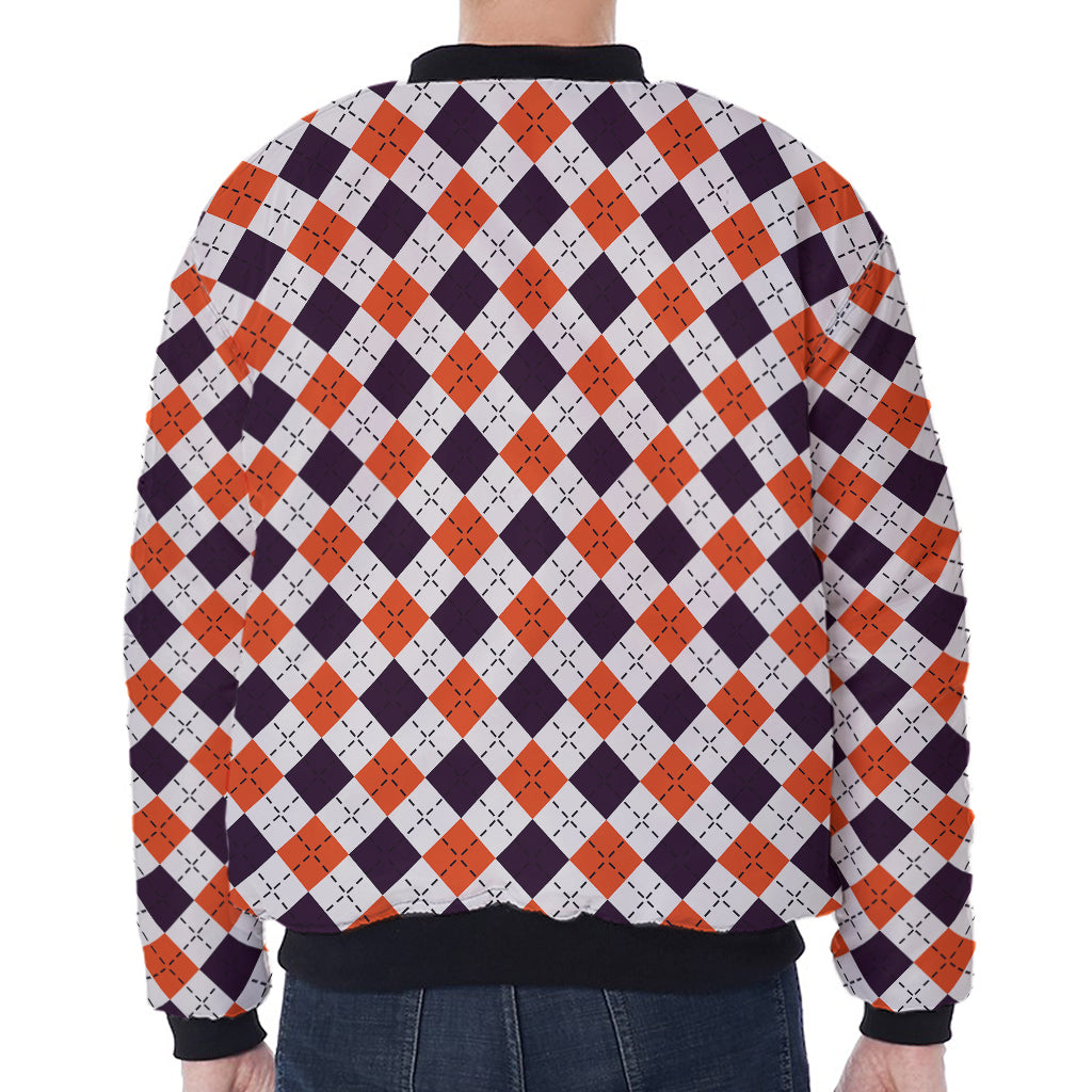 Halloween Checked Pattern Print Zip Sleeve Bomber Jacket
