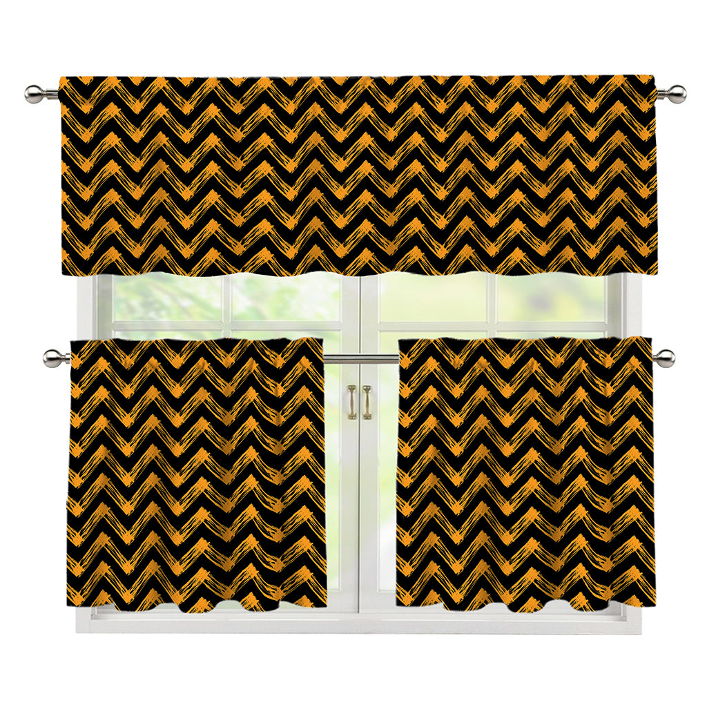 Halloween Chevron Pattern Print 3 Piece Kitchen Curtains