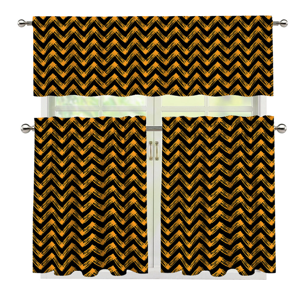 Halloween Chevron Pattern Print 3 Piece Kitchen Curtains
