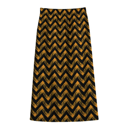 Halloween Chevron Pattern Print Cotton Front Slit Maxi Skirt