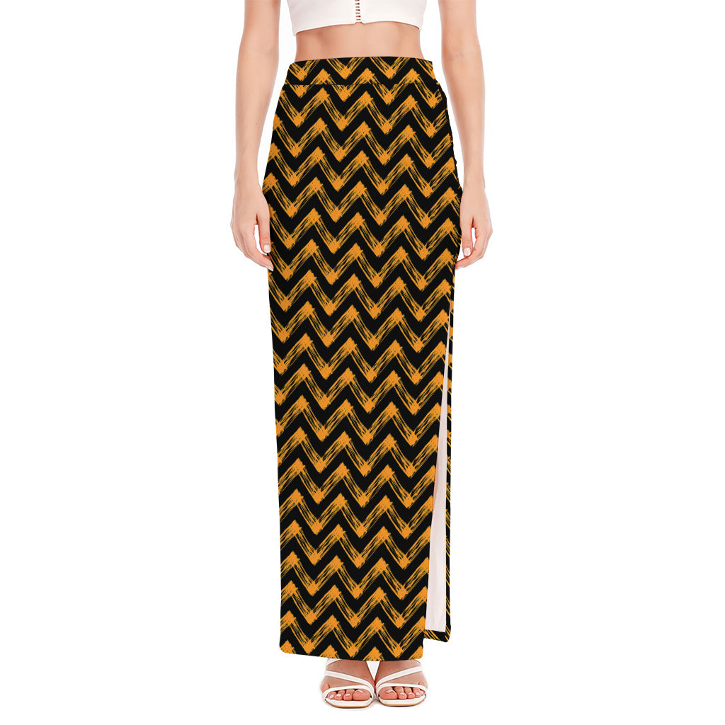 Halloween Chevron Pattern Print High Slit Maxi Skirt