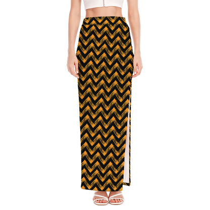 Halloween Chevron Pattern Print High Slit Maxi Skirt
