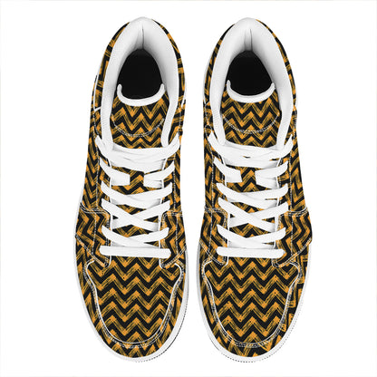 Halloween Chevron Pattern Print High Top Leather Sneakers