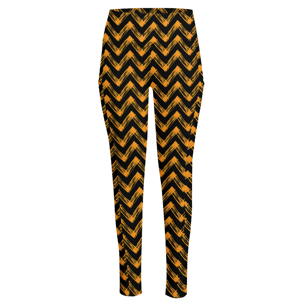Halloween Chevron Pattern Print High-Waisted Pocket Leggings