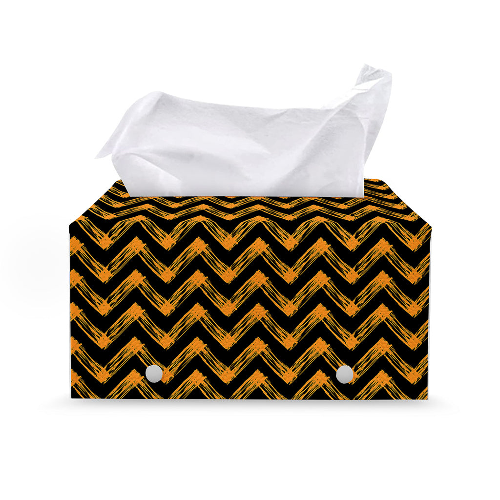 Halloween Chevron Pattern Print Leather Tissue Box Cover