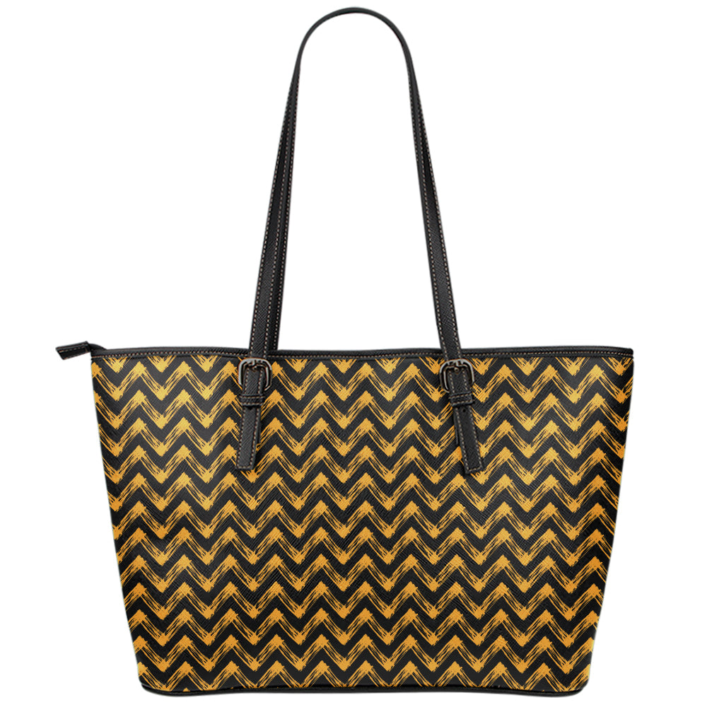 Halloween Chevron Pattern Print Leather Tote Bag