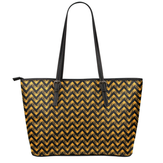 Halloween Chevron Pattern Print Leather Tote Bag