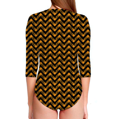 Halloween Chevron Pattern Print Long Sleeve Swimsuit
