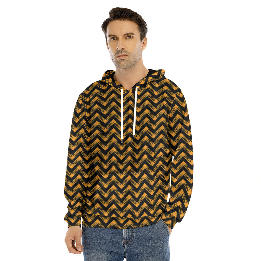 Halloween Chevron Pattern Print Men's Velvet Pullover Hoodie