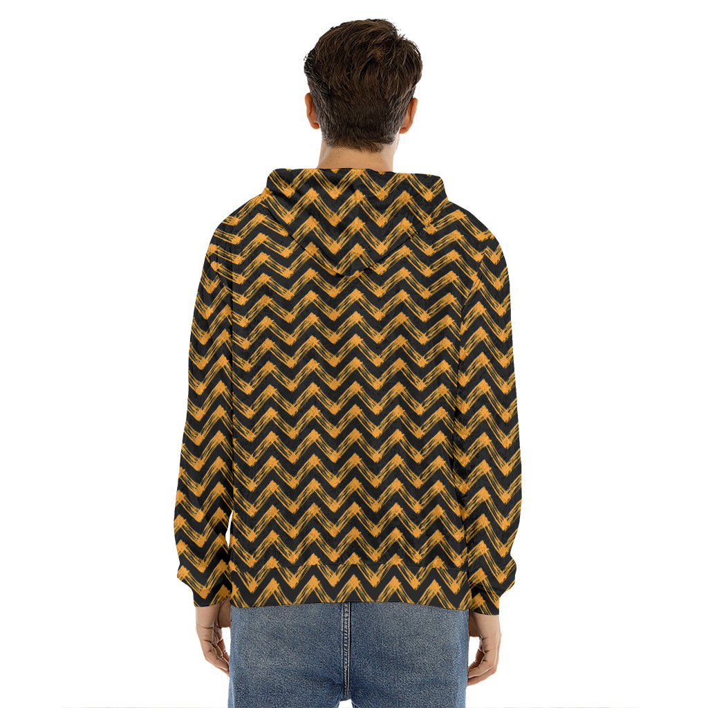 Halloween Chevron Pattern Print Men's Velvet Pullover Hoodie