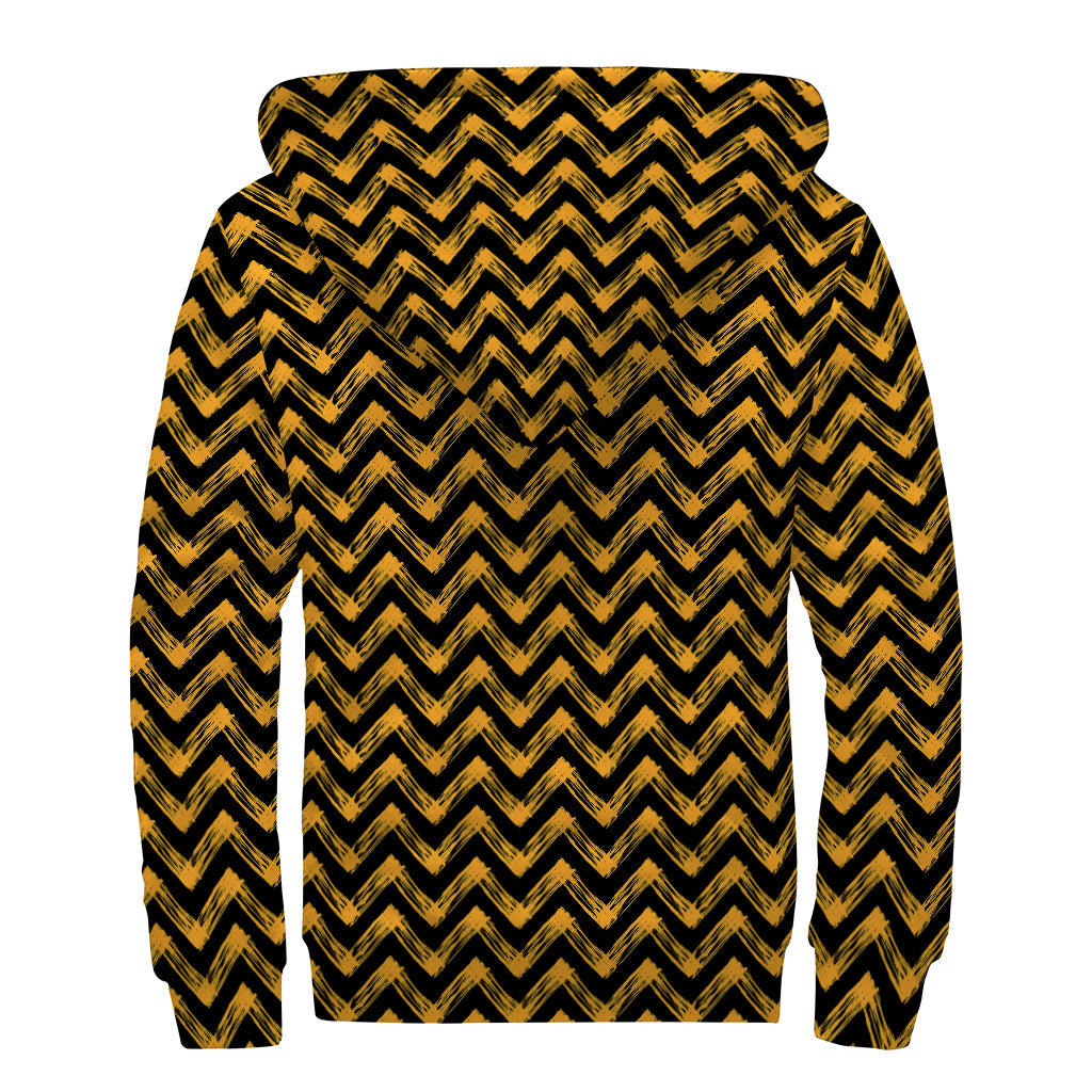 Halloween Chevron Pattern Print Sherpa Lined Zip Up Hoodie