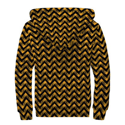 Halloween Chevron Pattern Print Sherpa Lined Zip Up Hoodie