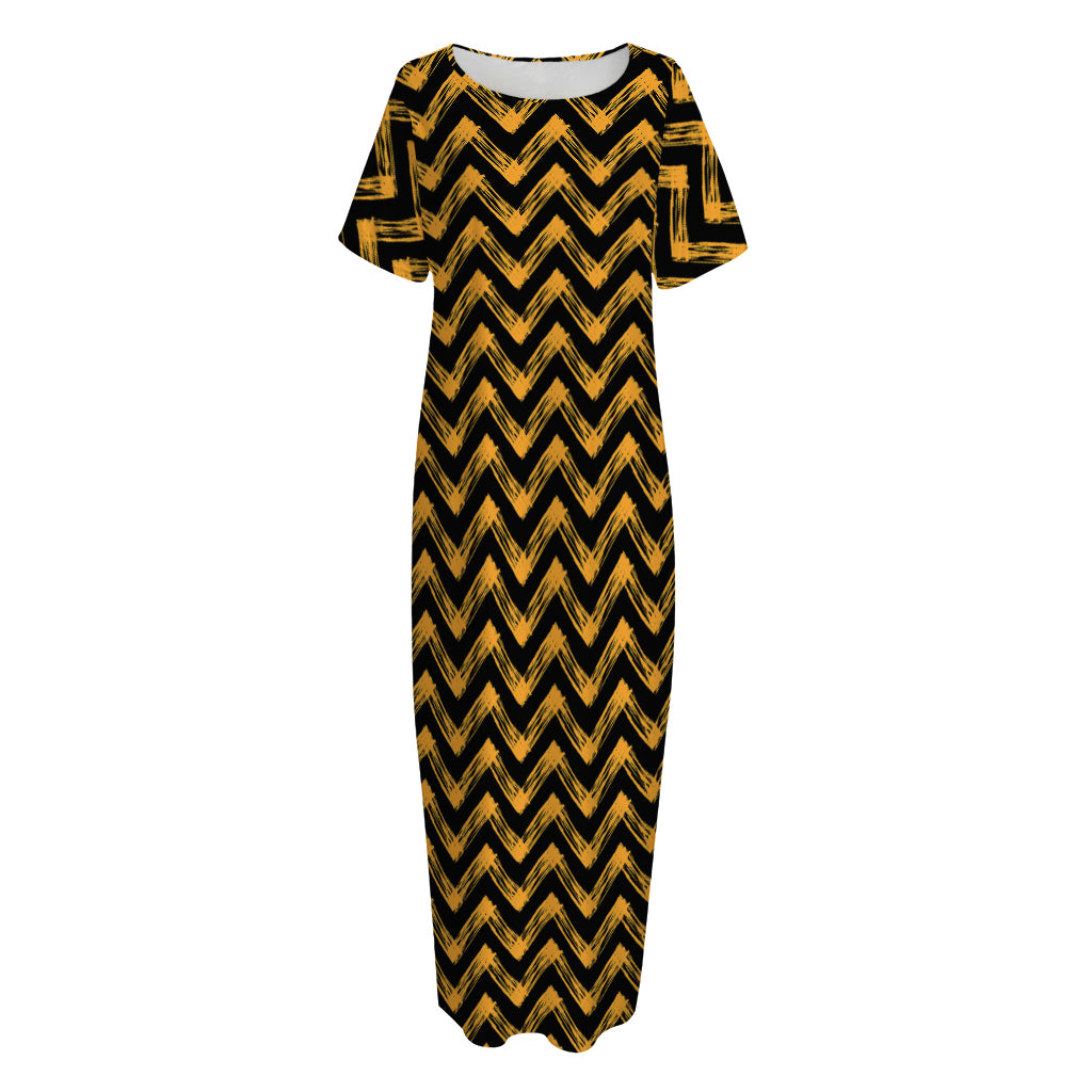 Halloween Chevron Pattern Print Short Sleeve Long Nightdress