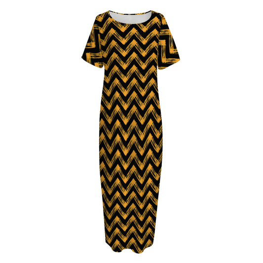 Halloween Chevron Pattern Print Short Sleeve Long Nightdress