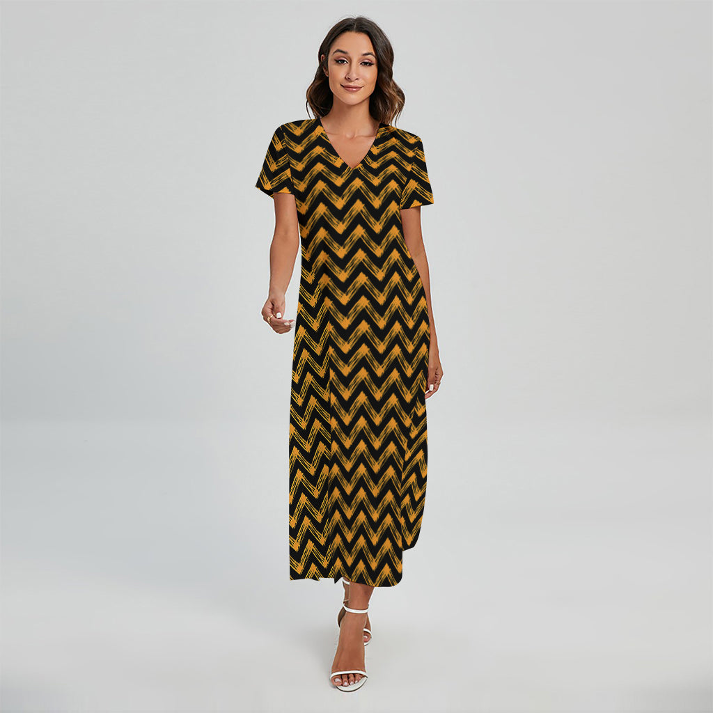 Halloween Chevron Pattern Print Short Sleeve Maxi Dress