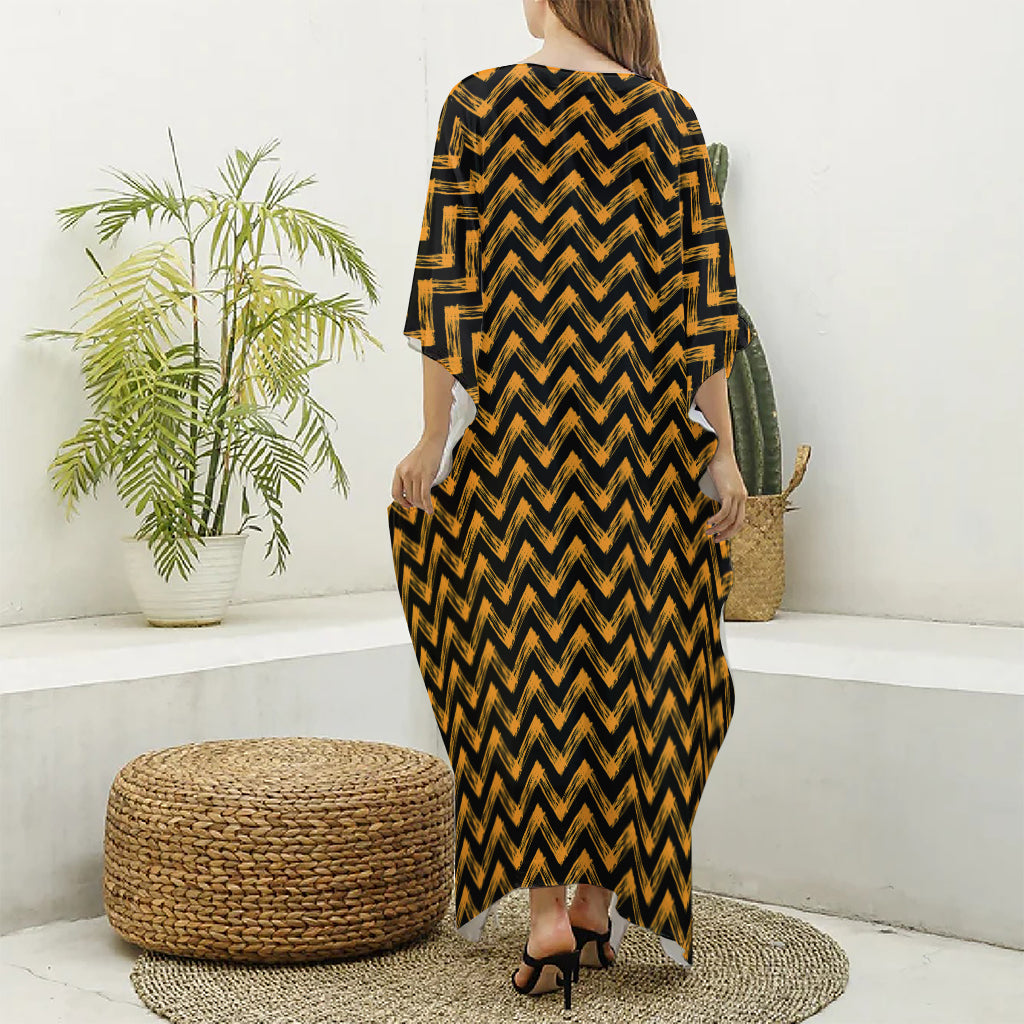 Halloween Chevron Pattern Print Silk V-Neck Kaftan Dress