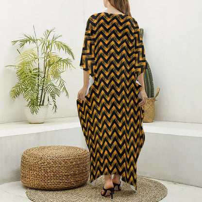 Halloween Chevron Pattern Print Silk V-Neck Kaftan Dress
