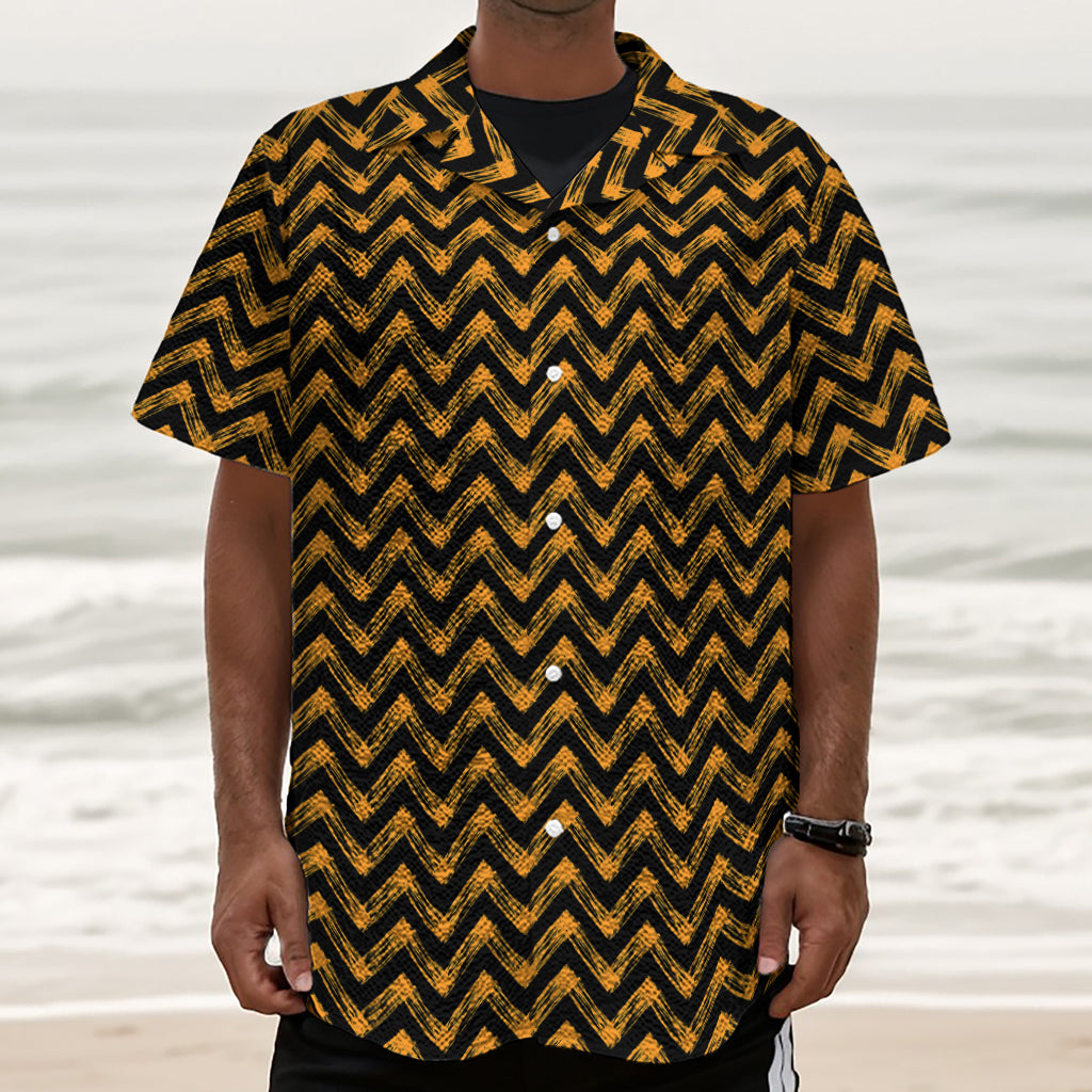 Halloween Chevron Pattern Print Textured Short Sleeve Shirt