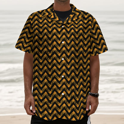 Halloween Chevron Pattern Print Textured Short Sleeve Shirt