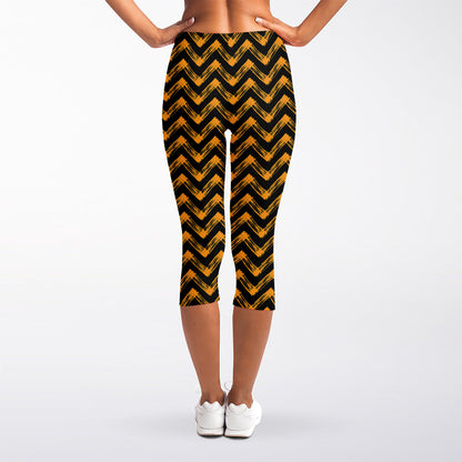 Halloween Chevron Pattern Print Women's Capri Leggings