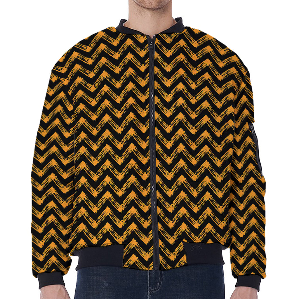 Halloween Chevron Pattern Print Zip Sleeve Bomber Jacket