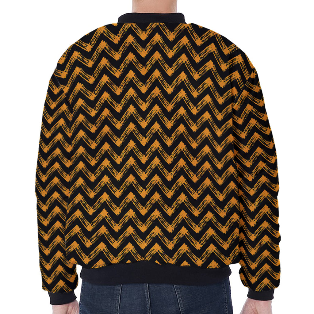 Halloween Chevron Pattern Print Zip Sleeve Bomber Jacket
