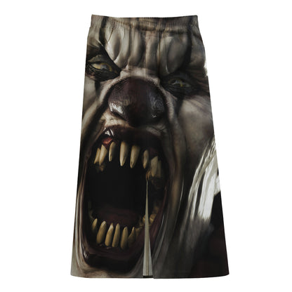 Halloween Clown Print Cotton Front Slit Maxi Skirt