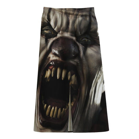 Halloween Clown Print Cotton Front Slit Maxi Skirt