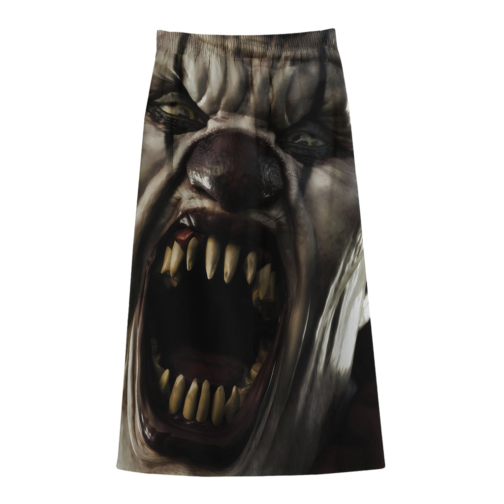 Halloween Clown Print Cotton Front Slit Maxi Skirt