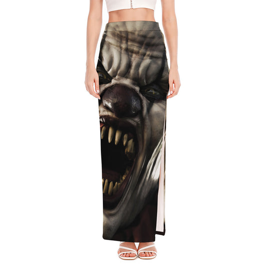 Halloween Clown Print High Slit Maxi Skirt
