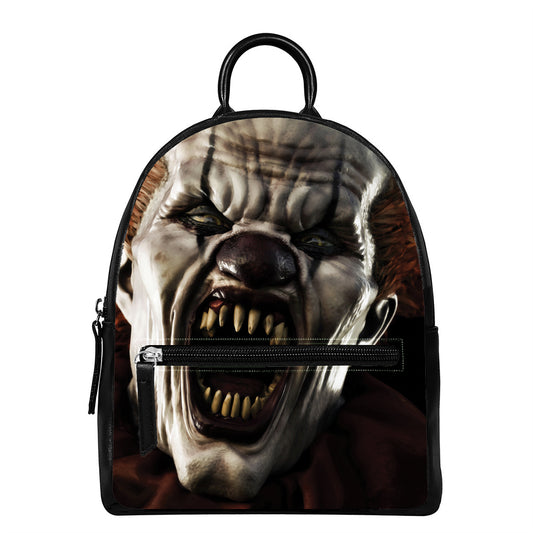 Halloween Clown Print Leather Backpack