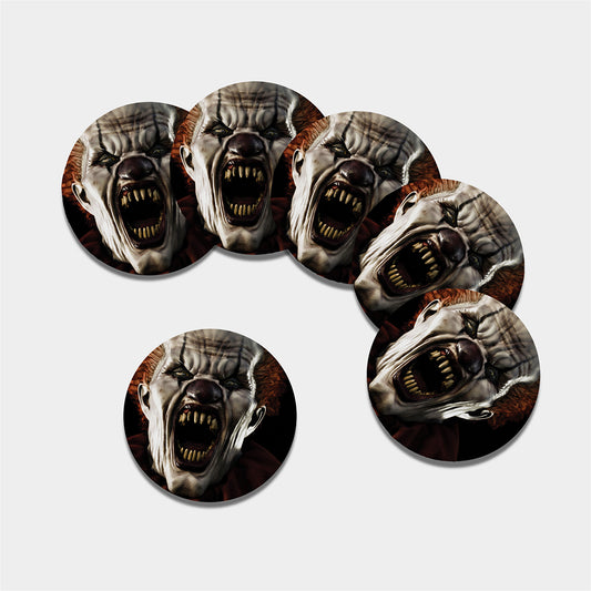 Halloween Clown Print Leather Coaster Set