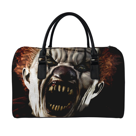 Halloween Clown Print Leather Duffle Bag