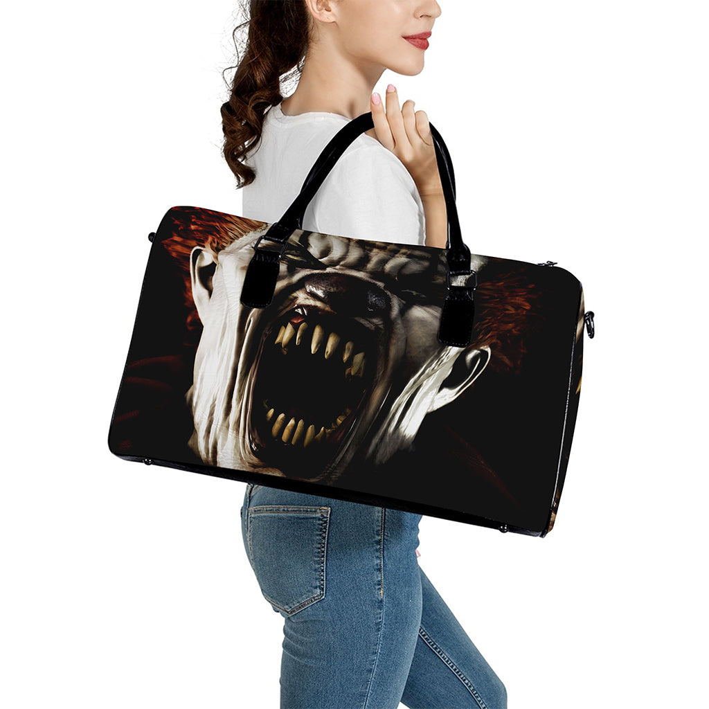 Halloween Clown Print Leather Duffle Bag