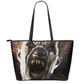 Halloween Clown Print Leather Tote Bag With Zipper