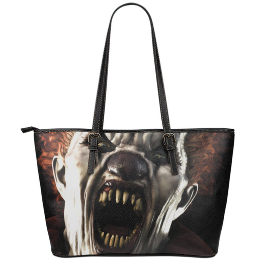 Halloween Clown Print Leather Tote Bag