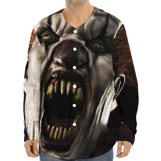Halloween Clown Print Long Sleeve Baseball Jersey